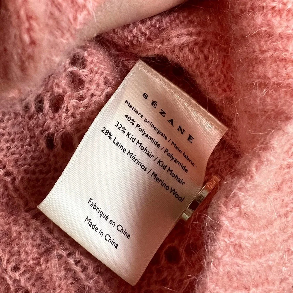 Sezane Augustino Jumper Mohair Knit Cardigan Sweater Peach Rose Size Small